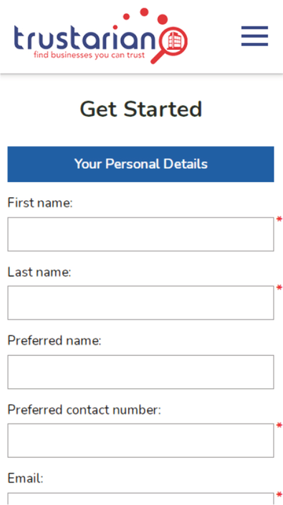 Get started on Trustarian cell phone page